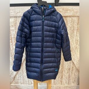 Stio Women’s Navy Hometown Hooded Long Down Jacket size XL